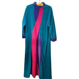 VTG 70s 80s Vanity Fair Velour Housecoat Teal Purple Pink Half-Zip Size Large